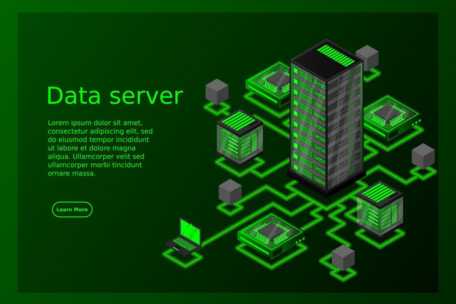 concept van datanetwerkbeheer .vector isometrische kaart met zakelijke netwerkservers, computers en apparaten vector