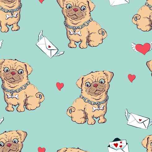 naadloze patroon met honden, kinderachtig patroon met honden, vector textieldruk, inpakpapier.