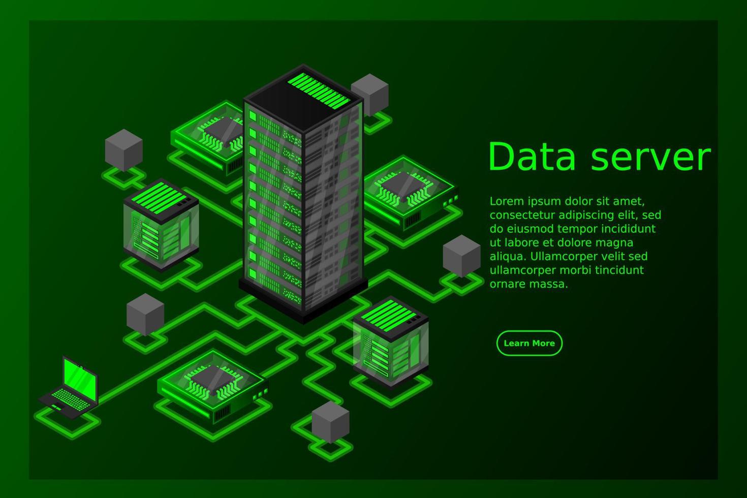 concept van datanetwerkbeheer .vector isometrische kaart met zakelijke netwerkservers, computers en apparaten vector