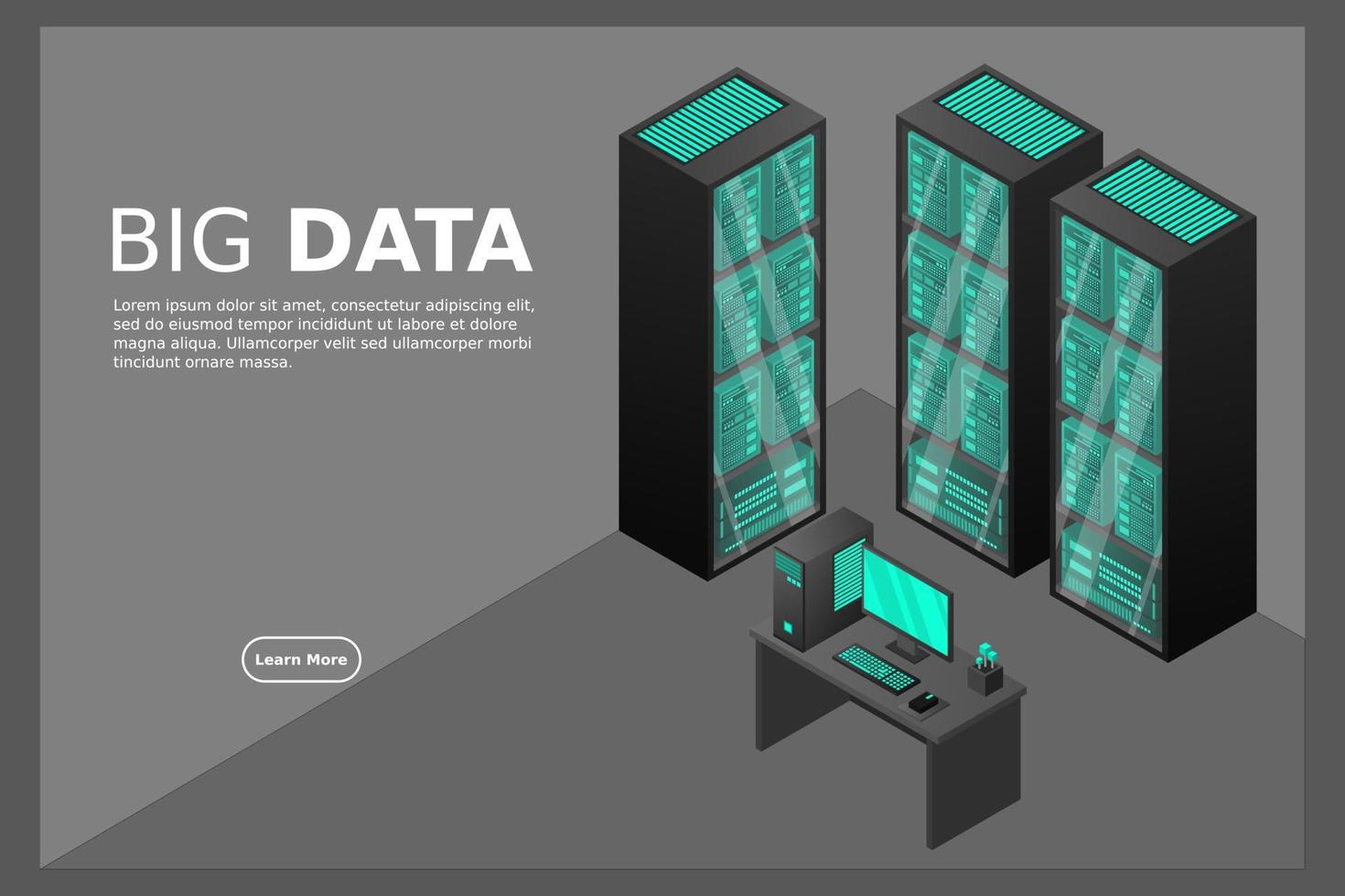 webhosting en big data-verwerking, serverruimterek vector