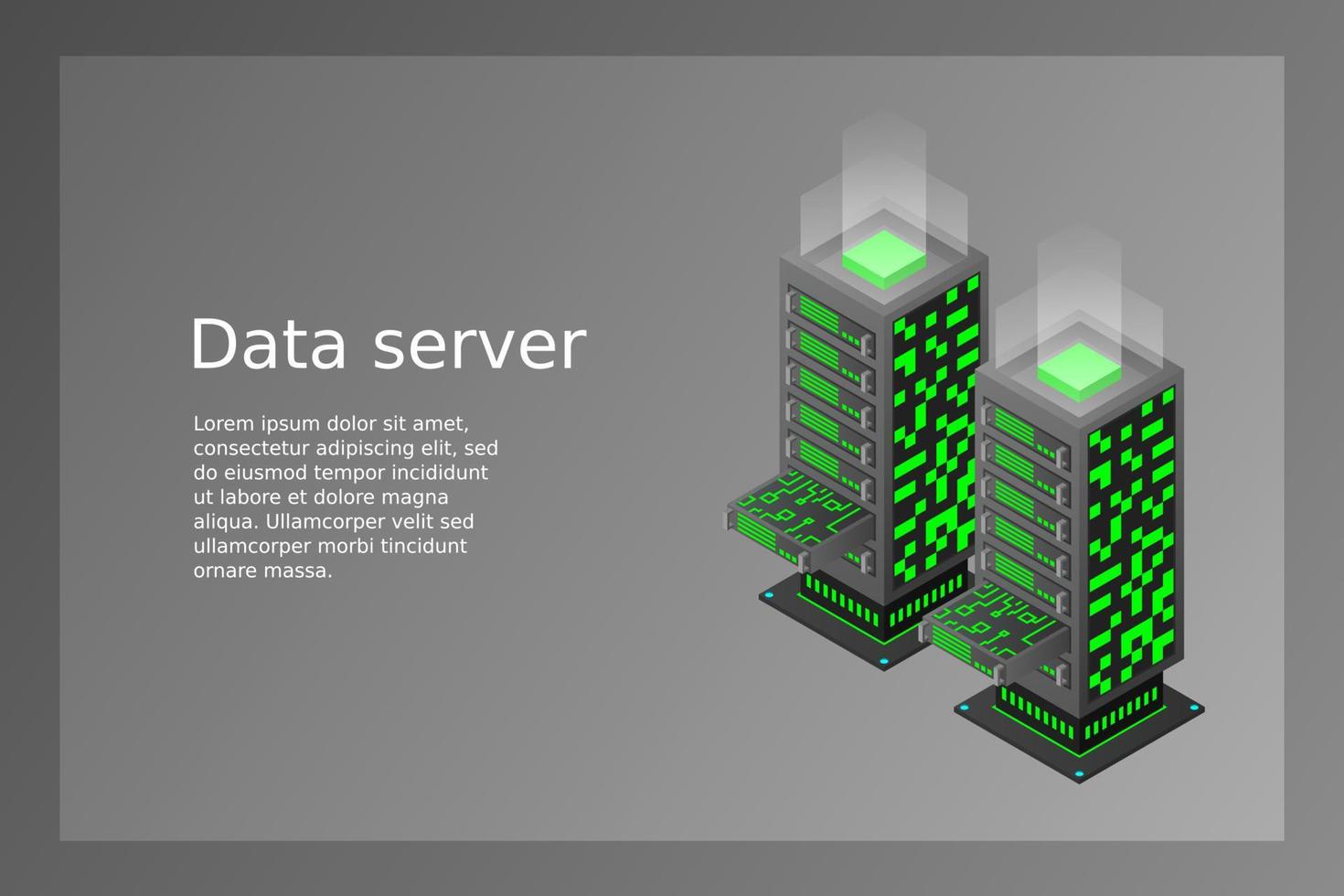 datacenter isometrische vectorillustratie. abstracte 3d hosting server of datacenter kamer achtergrond vector