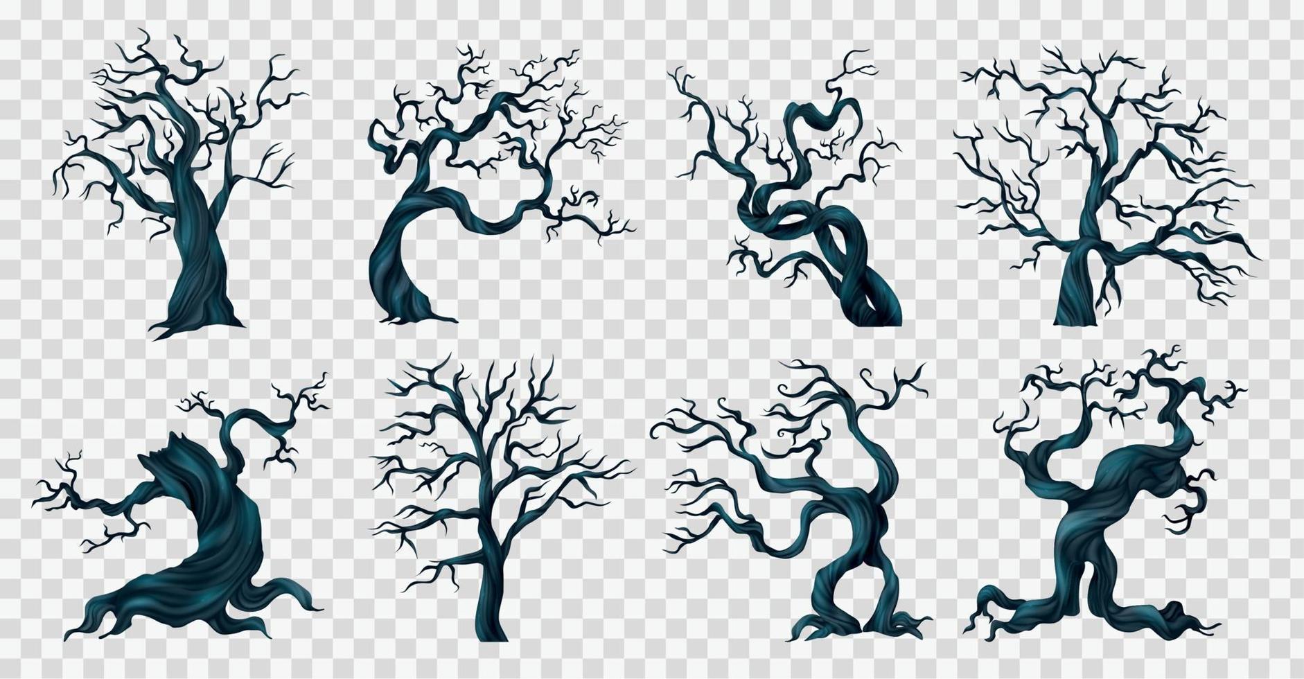 spookachtige bomen transparante set vector