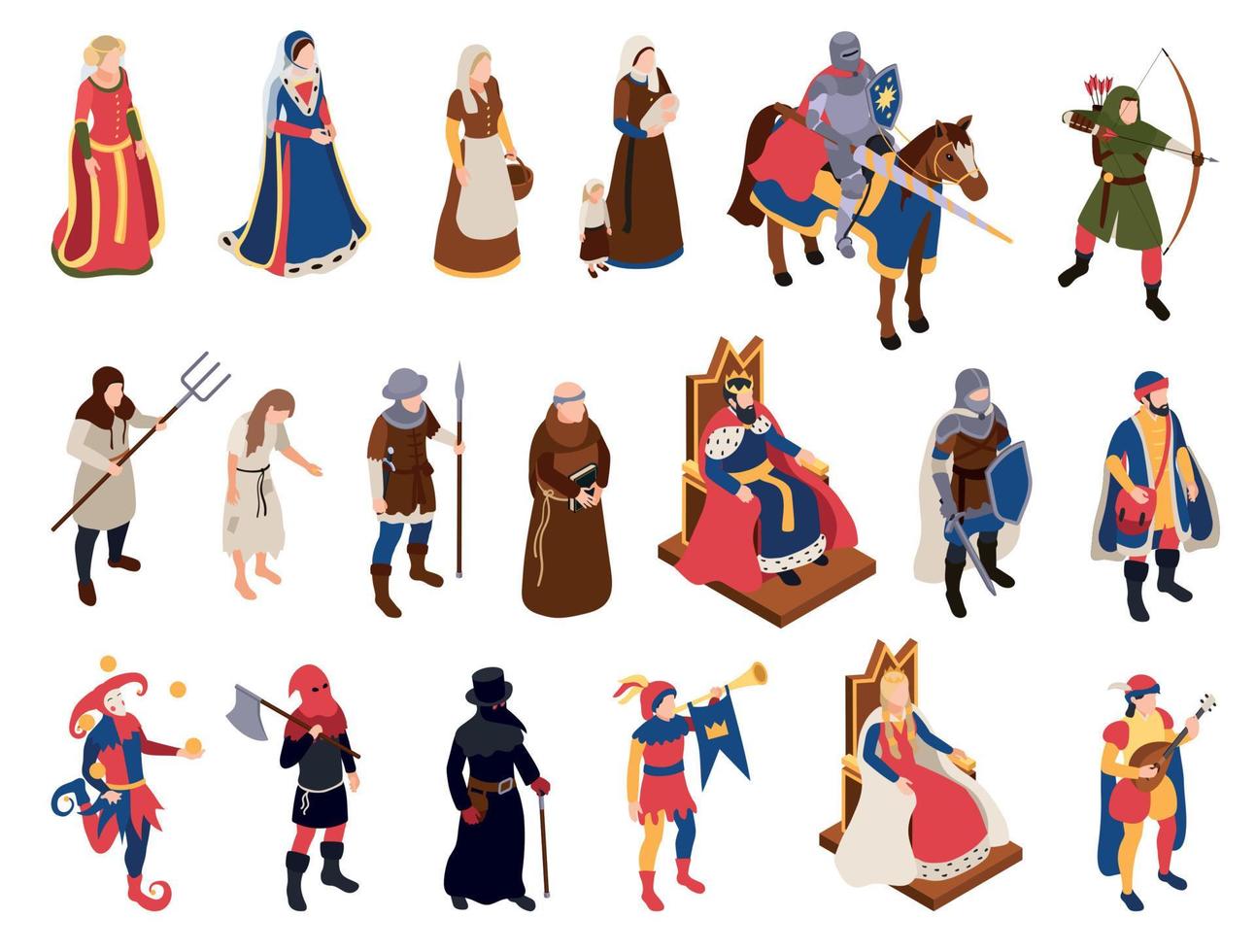middeleeuwse karakters set vector