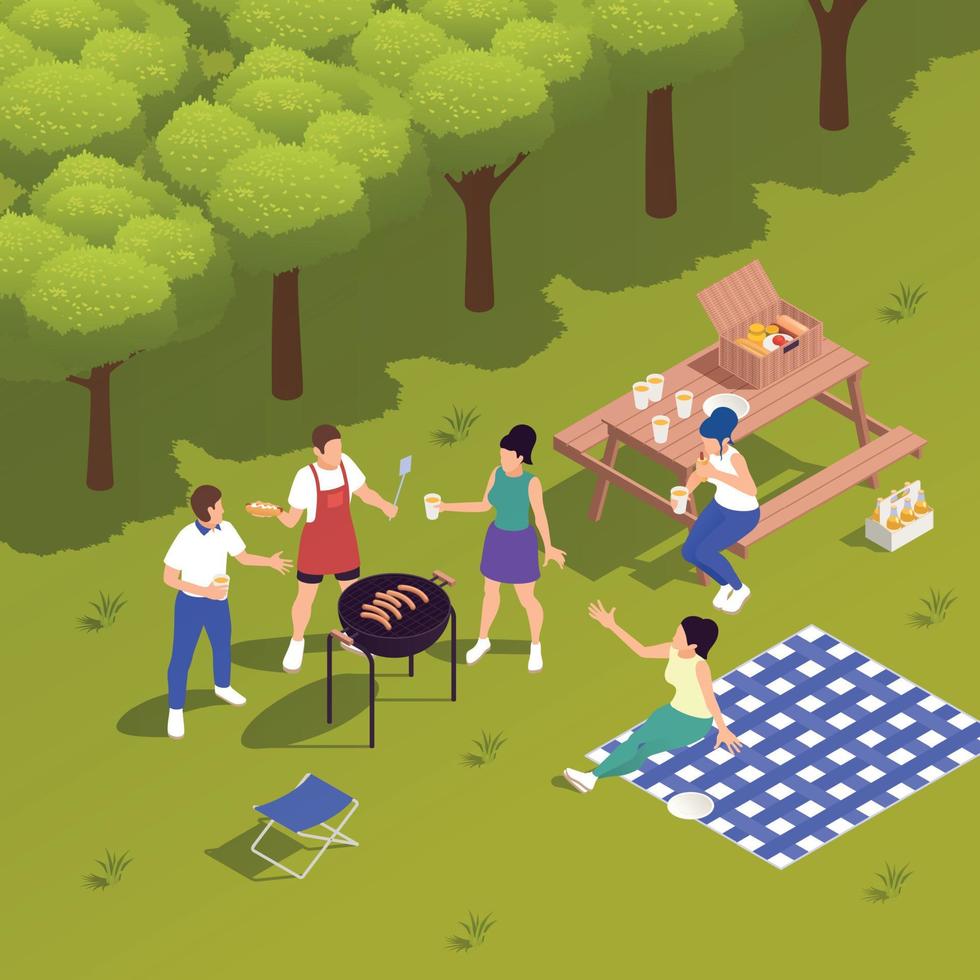 familie picknick isometrische compositie vector