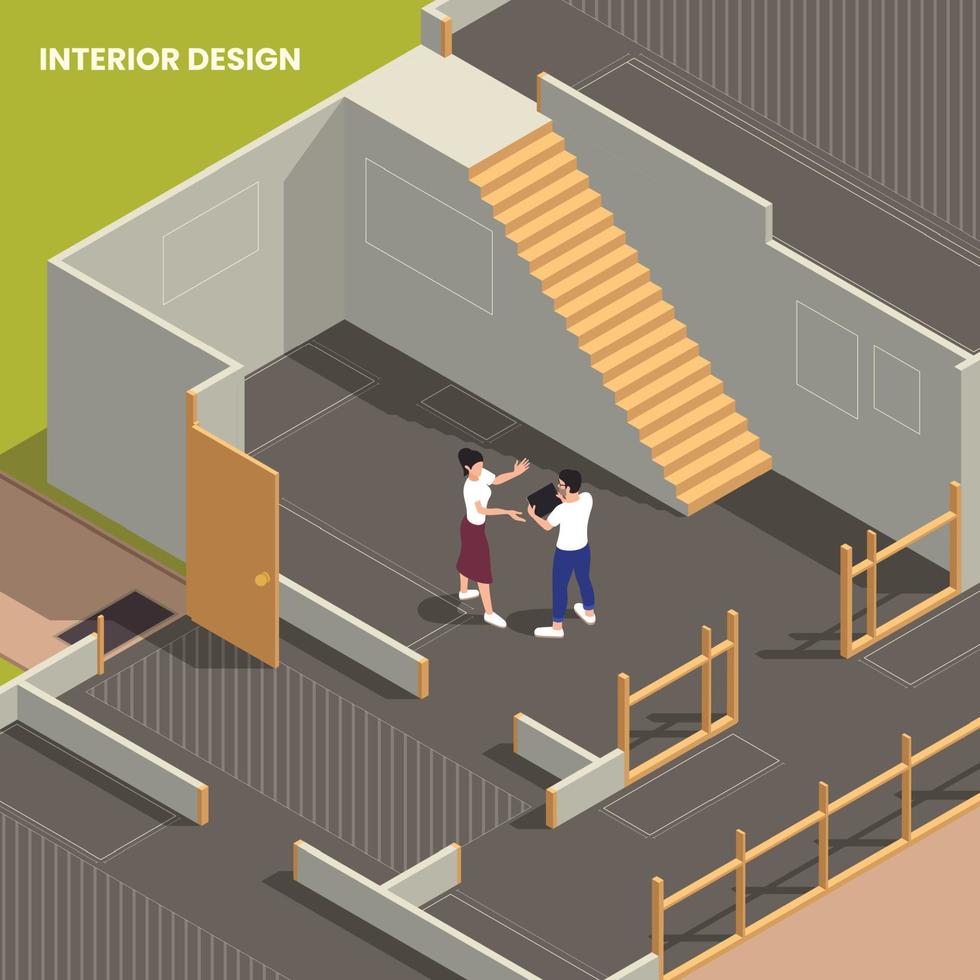 interieurontwerper isometrische compositie vector