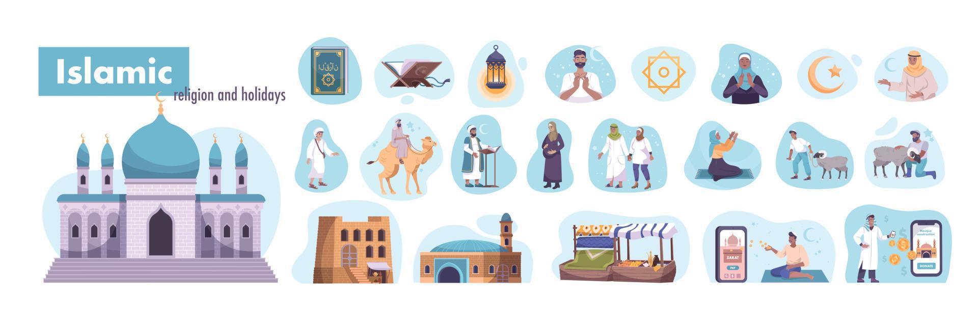 islamitische religie vakantie pictogrammen vector