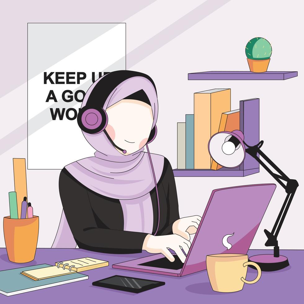 moslimvrouwen werken als klantenservice vector