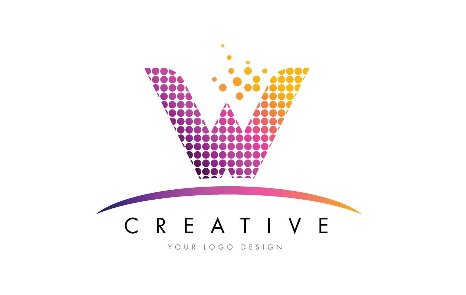 w letter logo-ontwerp met magenta stippen en swoosh vector