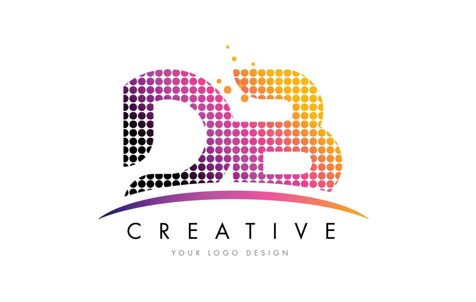 db db letter logo-ontwerp met magenta stippen en swoosh vector