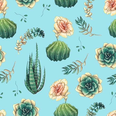 Hand getrokken decoratieve naadloze patroon met cactussen en vetplanten vector