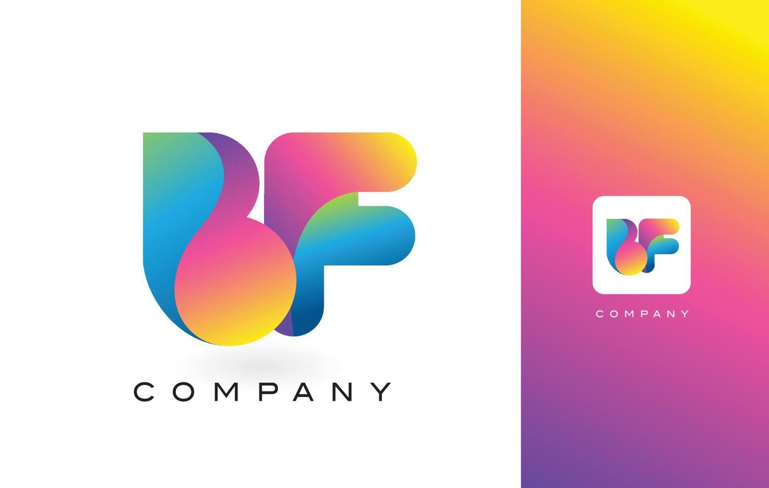 bf-logo brief met regenboog levendige mooie kleuren. kleurrijke trendy paarse en magenta letters vector. vector