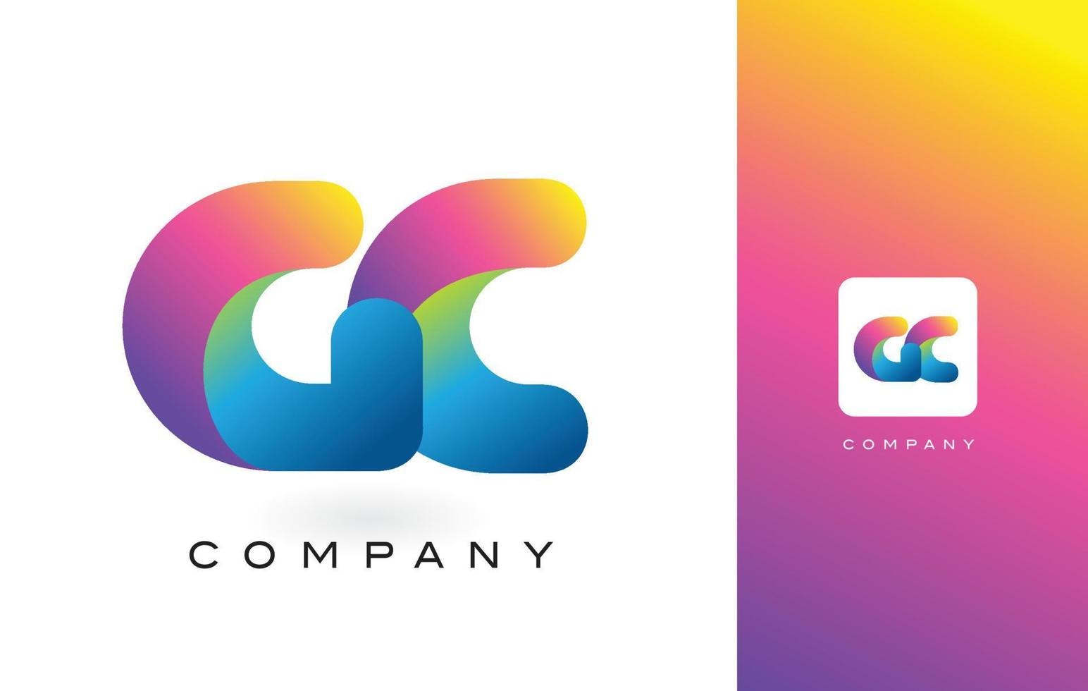 gc-logo brief met regenboog levendige prachtige kleuren. kleurrijke trendy paarse en magenta letters vector. vector