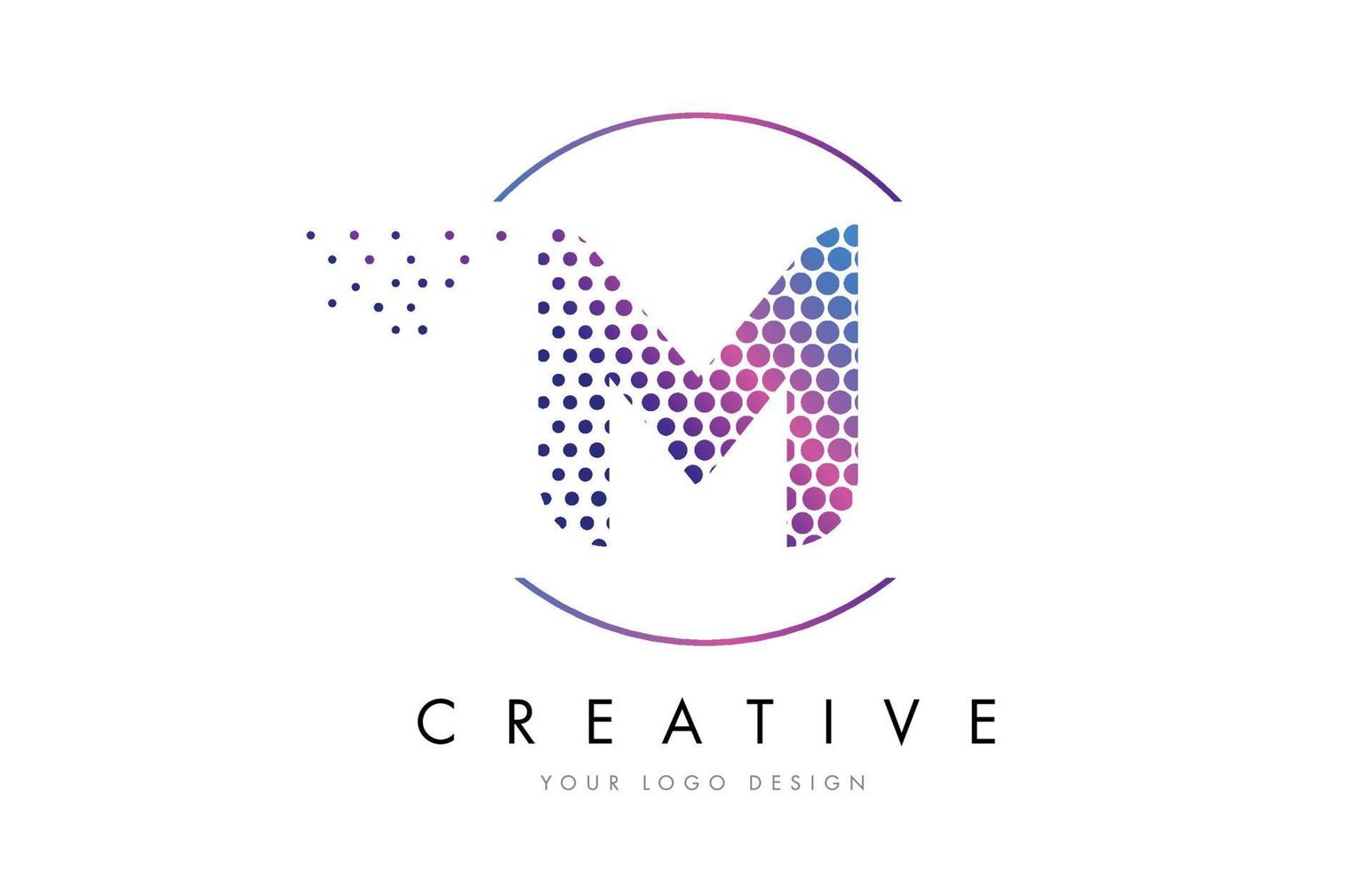 m roze magenta gestippelde zeepbel brief logo ontwerp vector