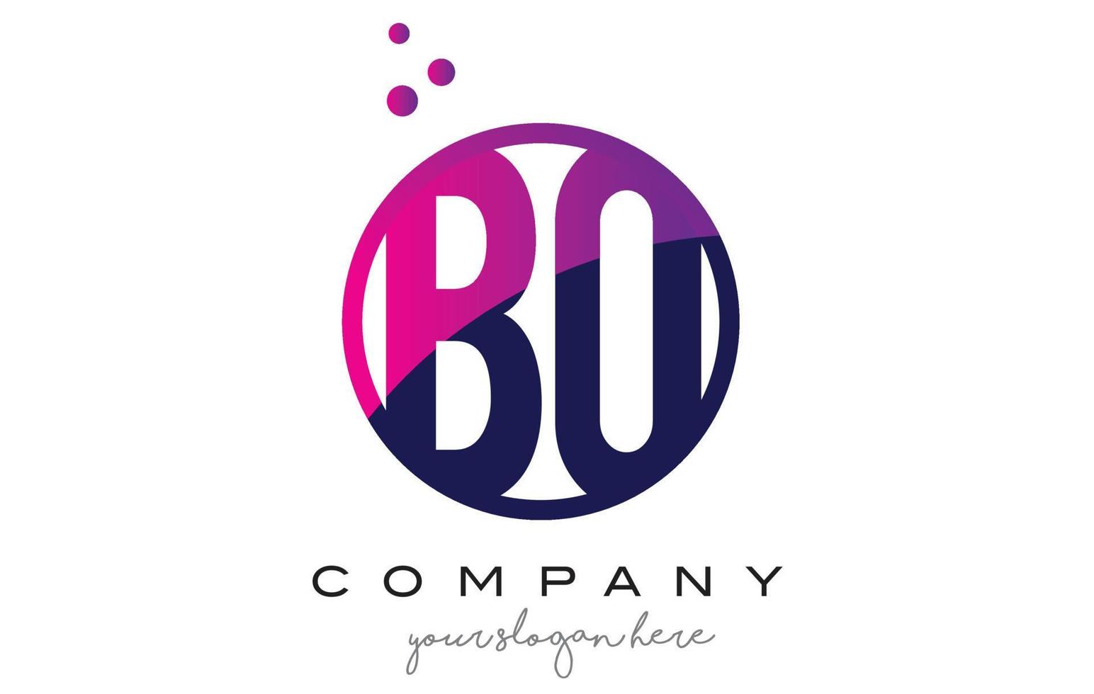 bo bo cirkel letter logo-ontwerp met paarse stippen bubbels vector