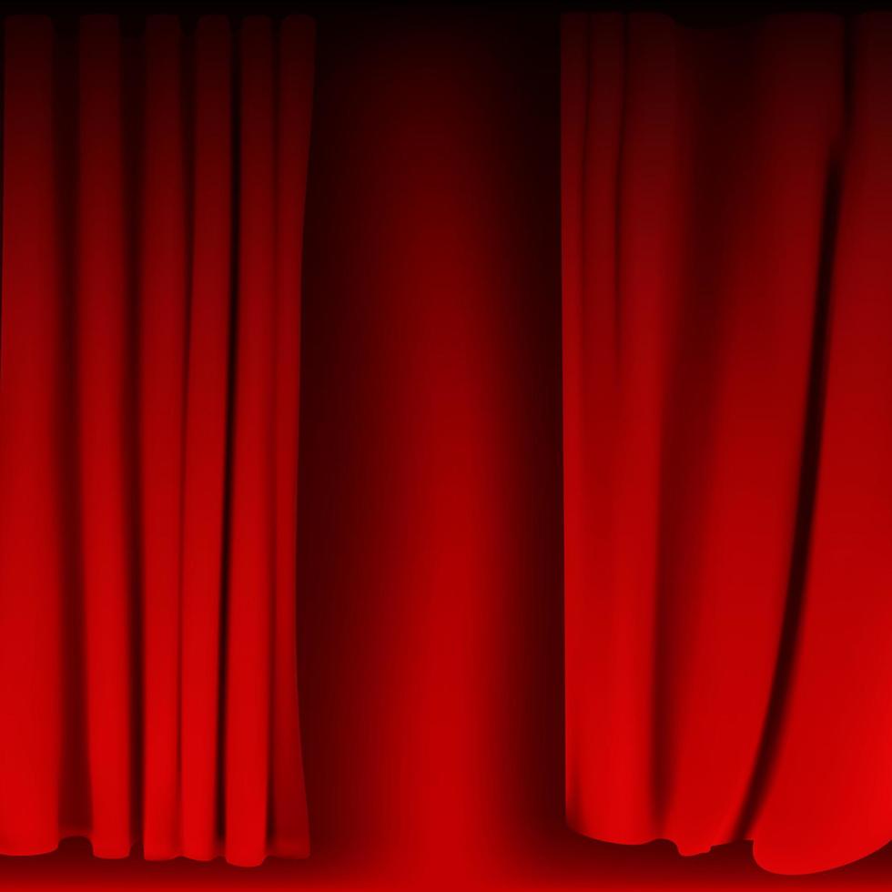 realistisch kleurrijk rood fluwelen gordijn gevouwen. optie gordijn thuis in de bioscoop. vectorillustratie. vector