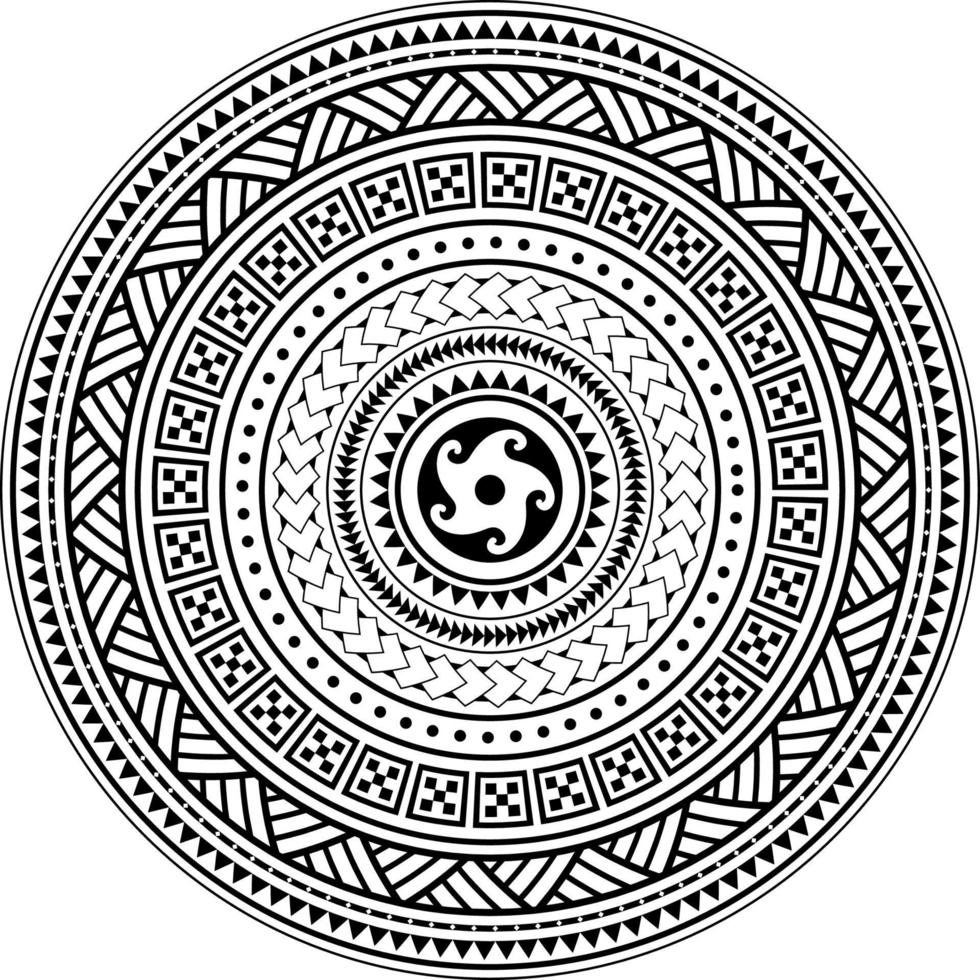 Tribal Polynesische mandala ontwerp, geometrische Hawaiiaanse tattoo stijl patroon vector in zwart-wit.