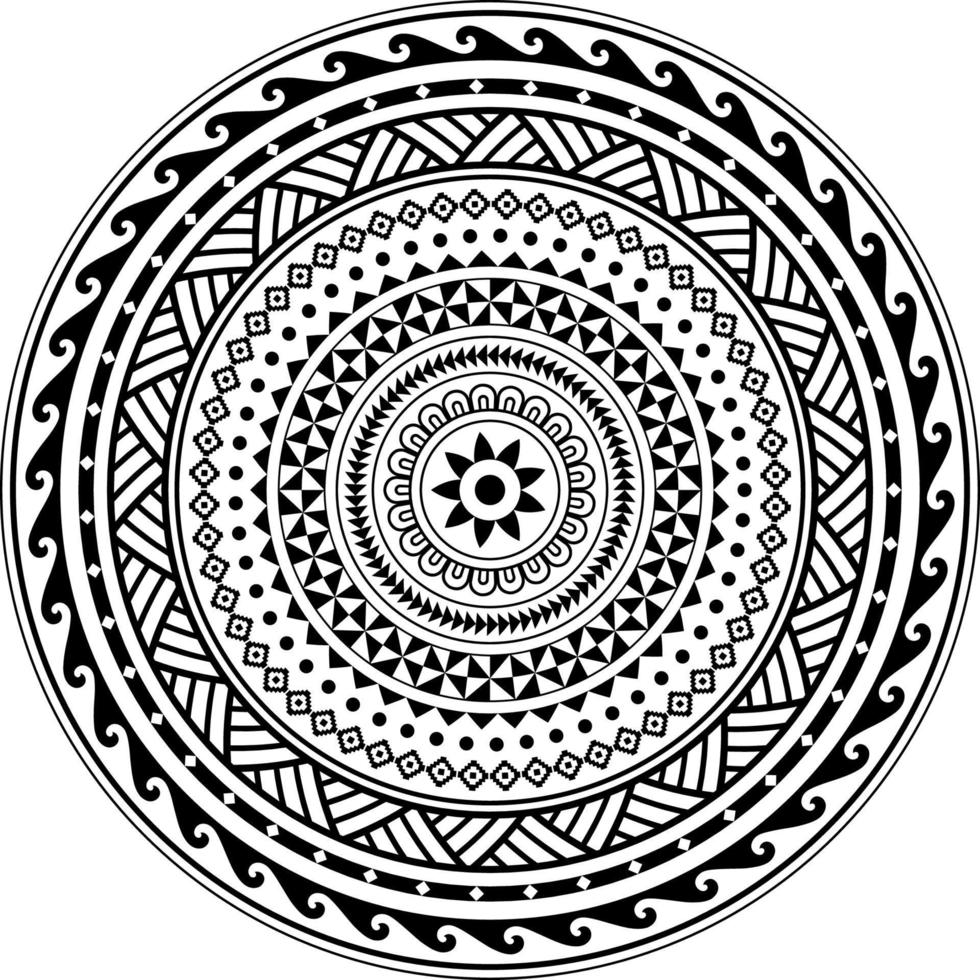 Tribal Polynesische mandala, abstract circulaire Polynesische Hawaiiaanse stijl vector ornament design