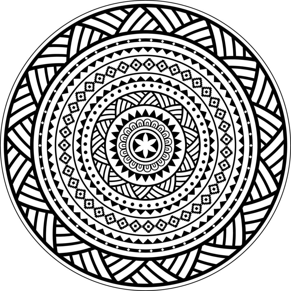 Tribal geometrische mandala ontwerp, Polynesische Hawaiiaanse tattoo stijl patroon, boho mandala illustratie in zwart-wit vector