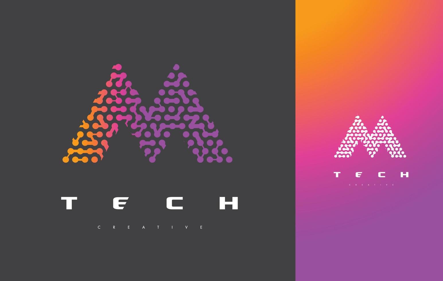 m letter logo-technologie. verbonden stippen brief ontwerp vector. vector