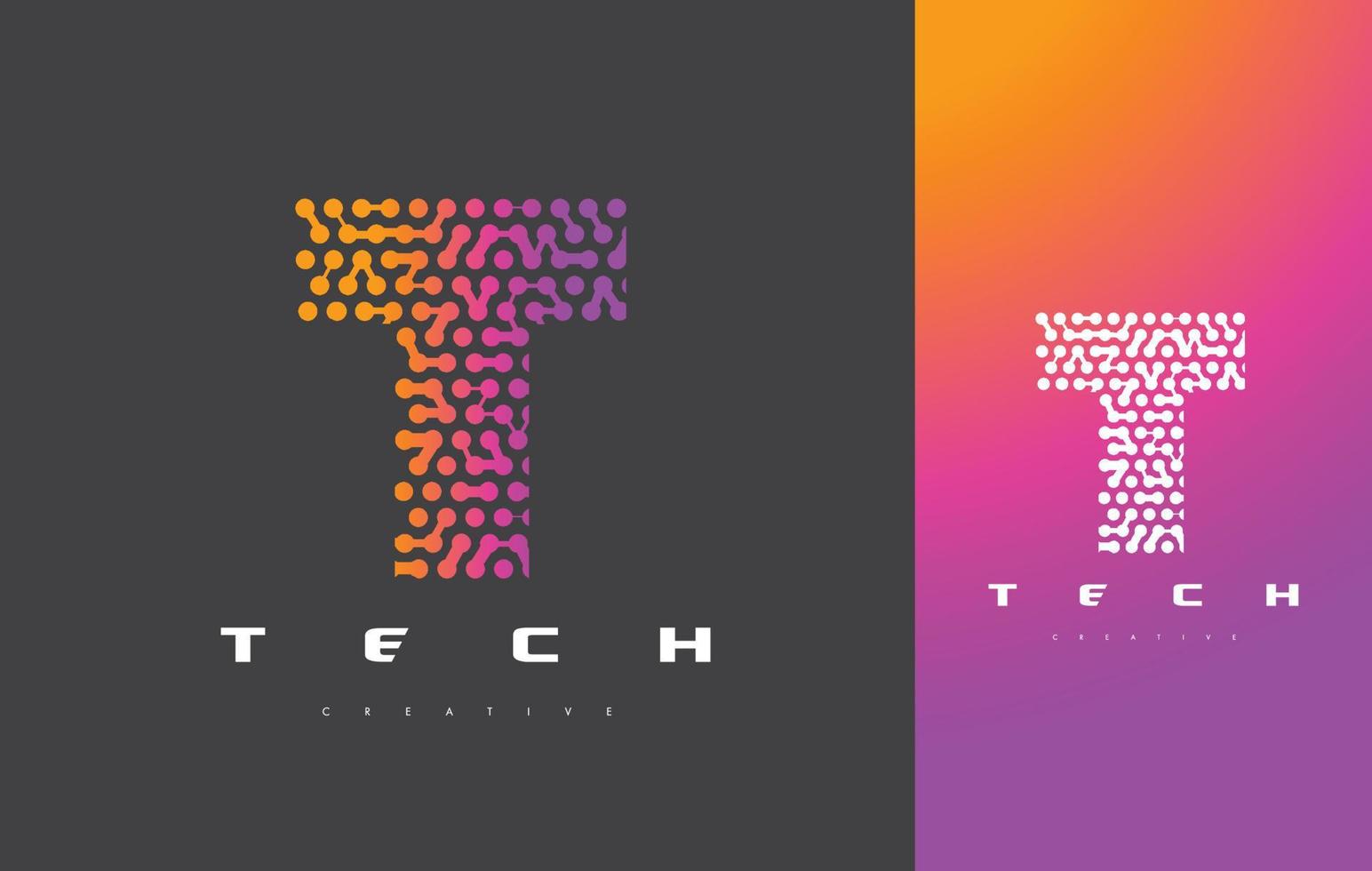 t letter logo-technologie. verbonden stippen brief ontwerp vector. vector