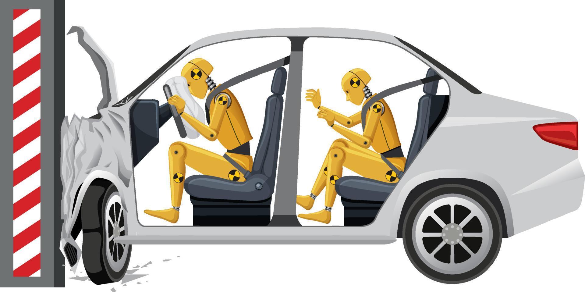 crash test dummy met kapotte auto vector