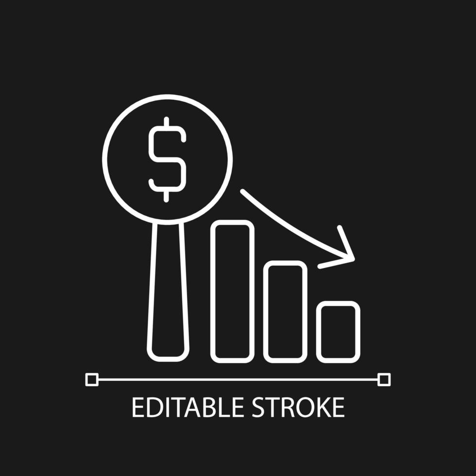 Nederlandse veiling lineair icoon voor donker thema. dalende prijzen. soort onderhandelen. klok veiling. dunne lijn aanpasbare illustratie. geïsoleerd vectorcontoursymbool voor nachtmodus. bewerkbare streek vector