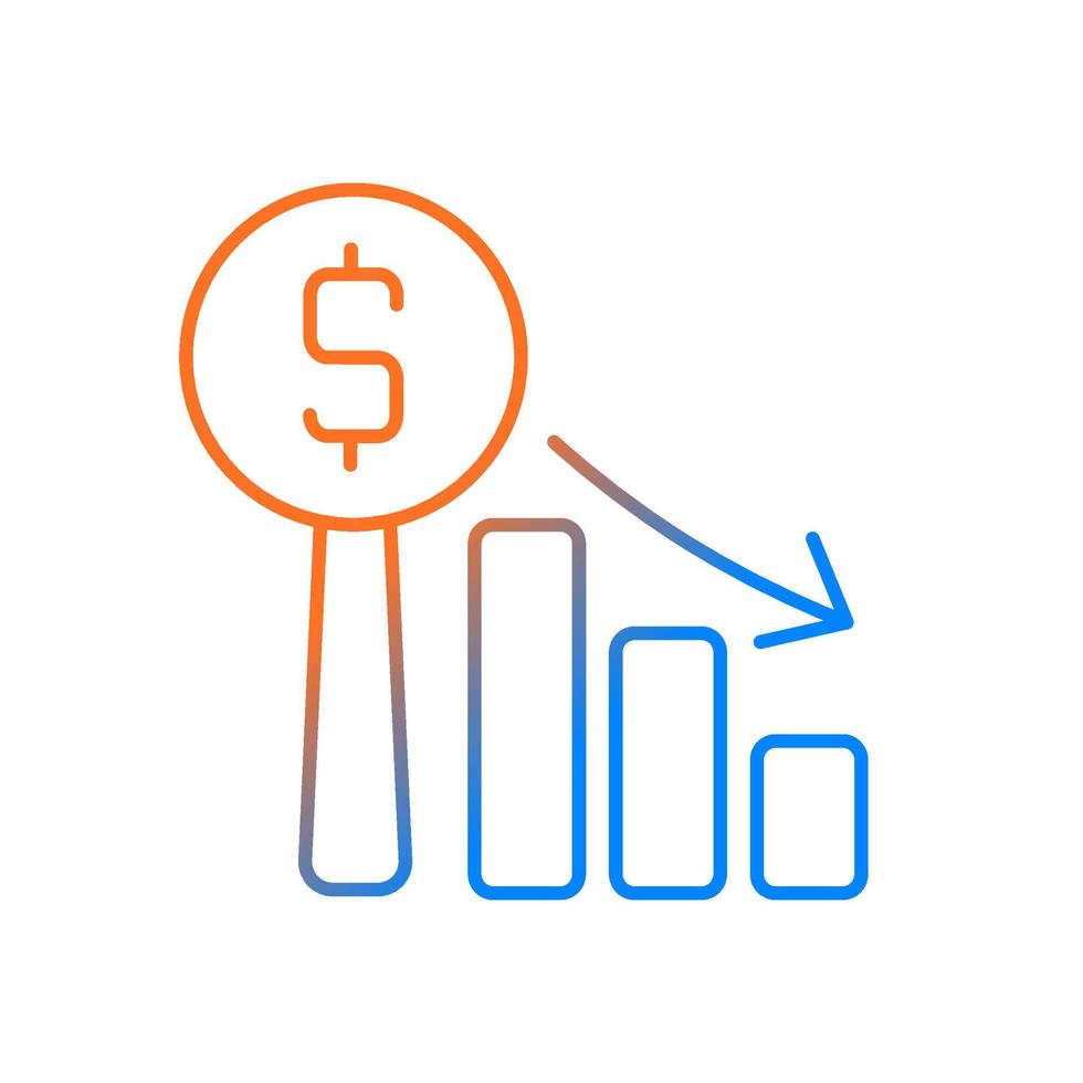 Nederlandse veiling gradiënt lineaire vector pictogram. dalende prijzen. soort onderhandelen. klok veiling. snelheid verkopen. dunne lijn kleur symbool. moderne stijlpictogram. vector geïsoleerde overzichtstekening