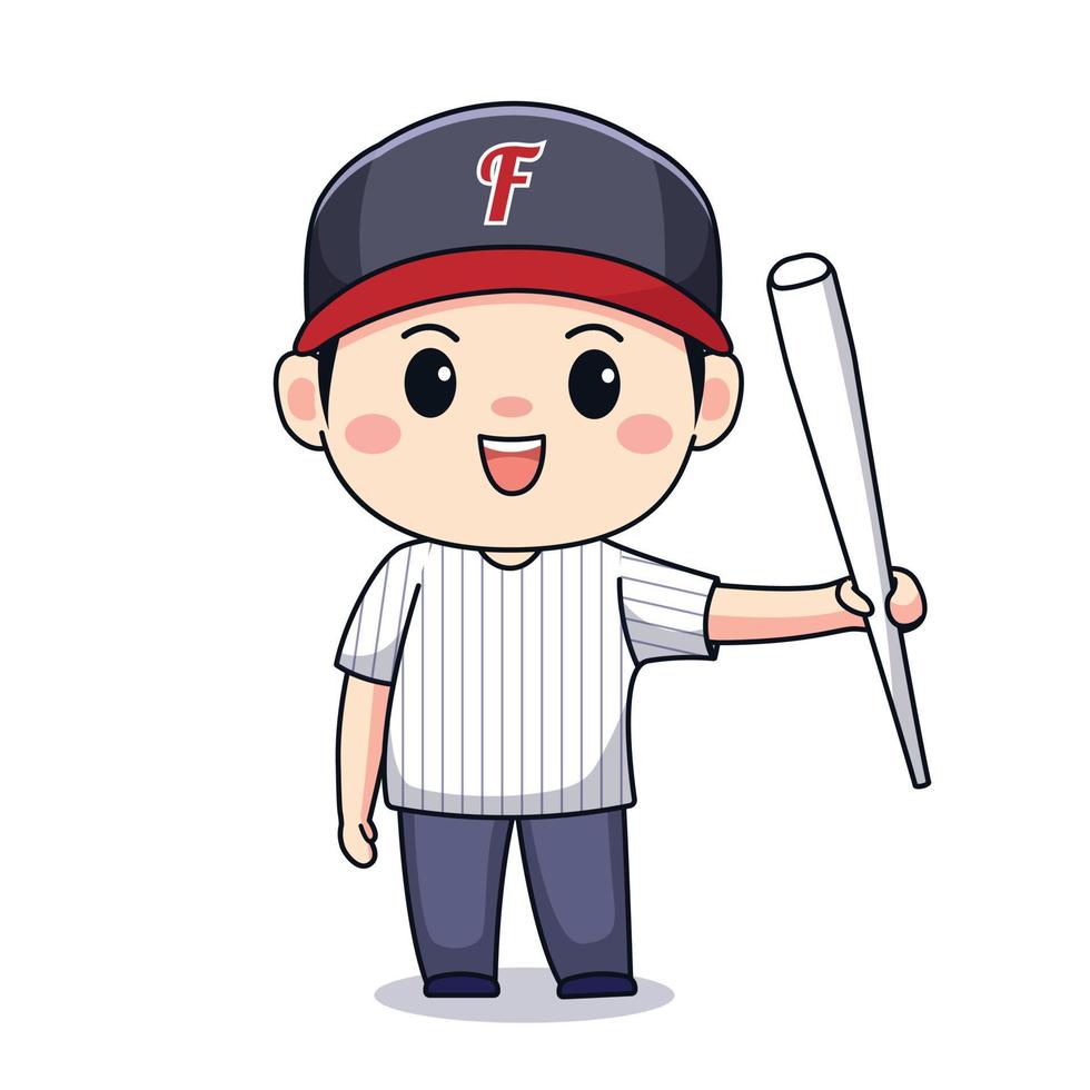 schattige jongen die honkbal speelt kawaii chibi character design vector