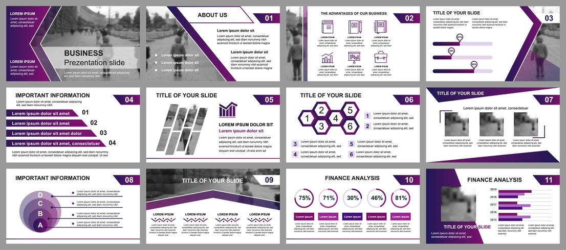 Bedrijfspresentatie schuift sjablonen van infographic elementen. Kan worden gebruikt voor presentatiesjabloon, flyer en folder, brochure, bedrijfsrapport, marketing, reclame, jaarverslag, banner. vector