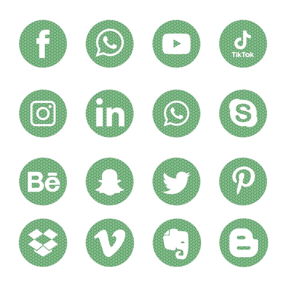 sociale media plat pictogrammen set gelinkt in, pinterest, groep, drop box, olifant, veemo behance. delen, zoals, vectorillustratie twitter, youtube, whatsapp, snapchat, facebook, instagram, tiktok, tok vector