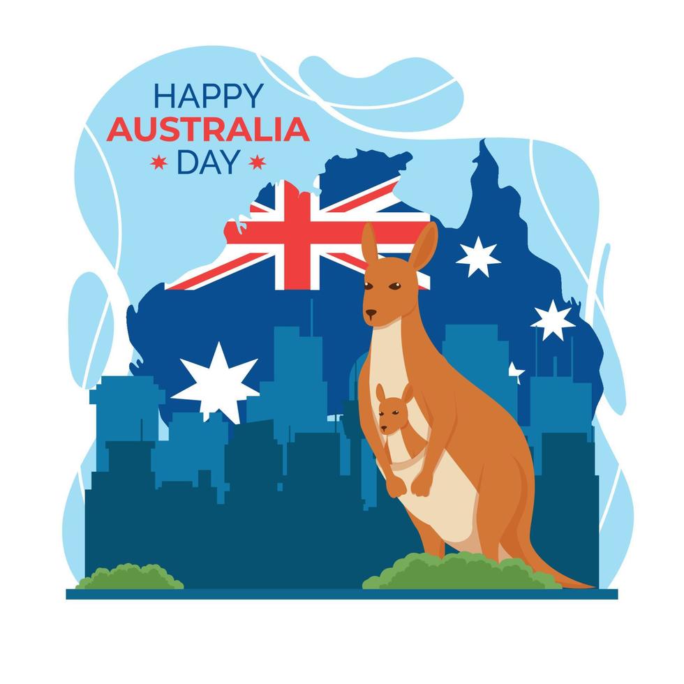 kangoeroe staan voor stadsgezicht en kaart van australië vector