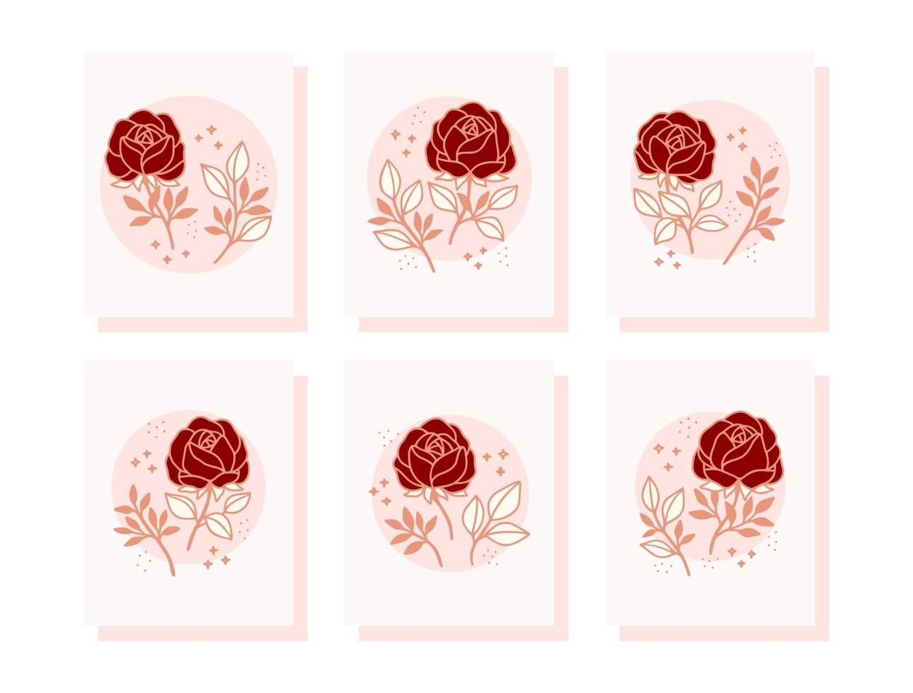 verzameling vintage romantische kaartsjablonen met roze roze bloemen vector