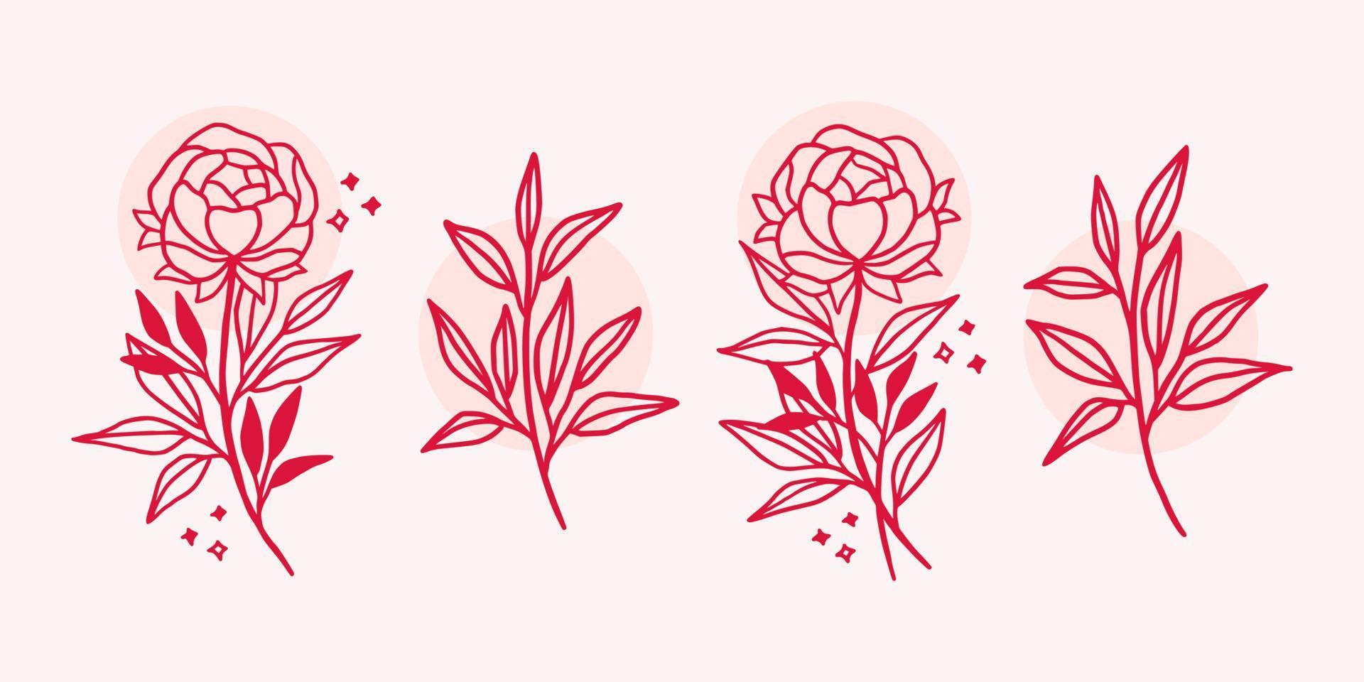 handgetekende vintage botanische bloem lineaire logo-elementen vector