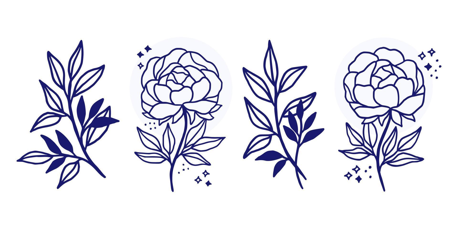 handgetekende vintage botanische bloem lineaire logo-elementen vector