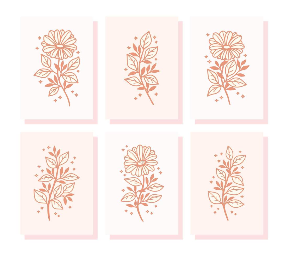 verzameling vintage romantische kaartsjablonen met gerbera madeliefjebloemen vector