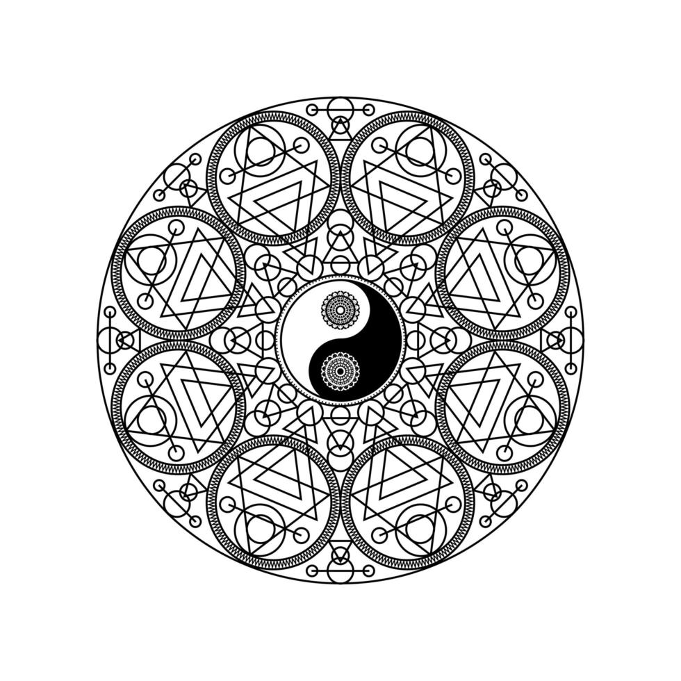 yin yang-symbool in oostelijk geometrisch patroon vector