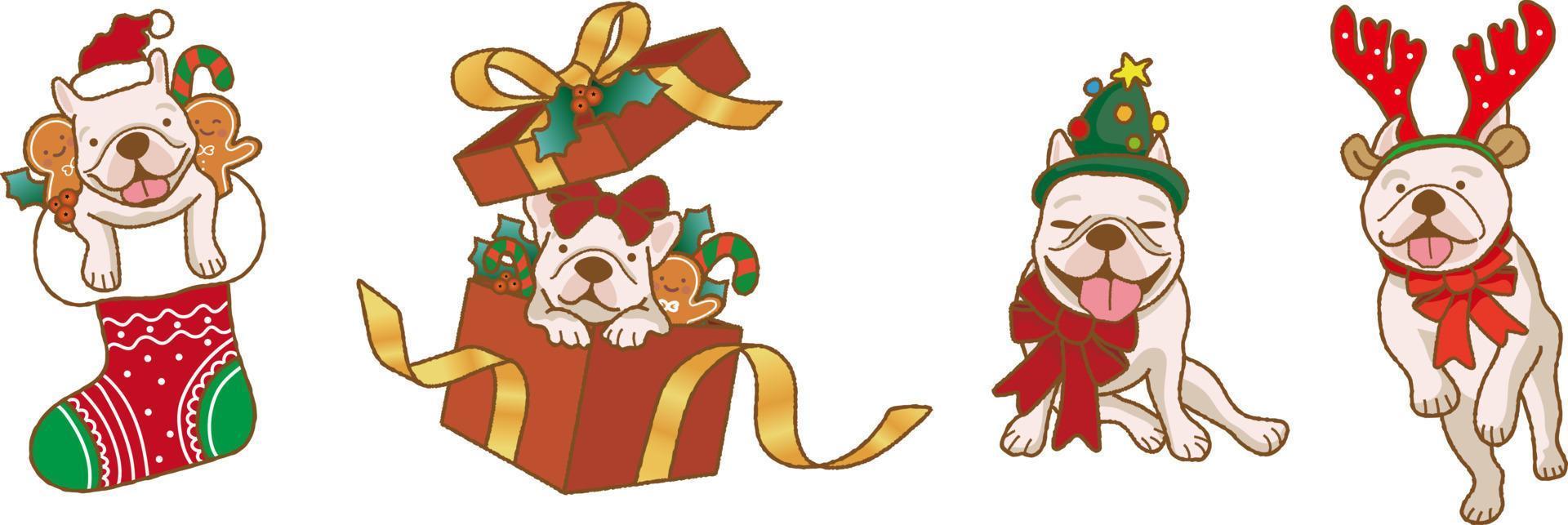 cartoon franse bulldog hond voor kerstdag illustratie premium vector