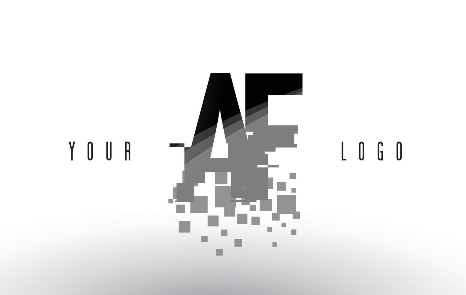 af af pixelletterlogo met digitale verbrijzelde zwarte vierkanten vector