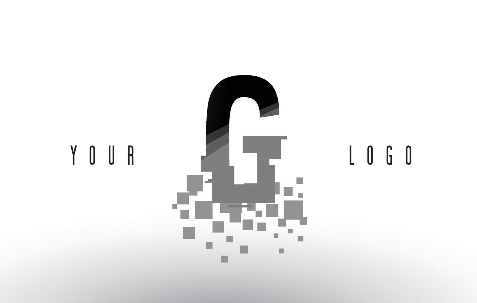 g pixel letterlogo met digitale verbrijzelde zwarte vierkanten vector