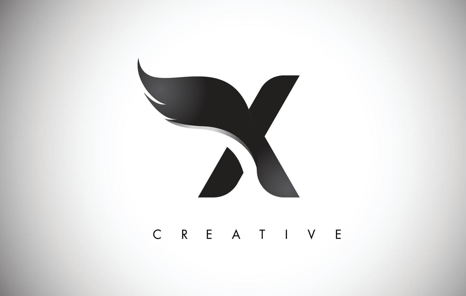 x brief vleugels logo ontwerp met zwarte vogel vlieg vleugel icoon. vector