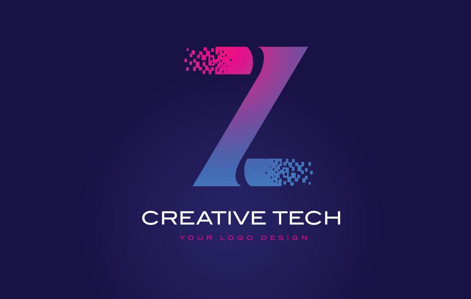 z eerste letter logo-ontwerp met digitale pixels in blauwpaarse kleuren. vector