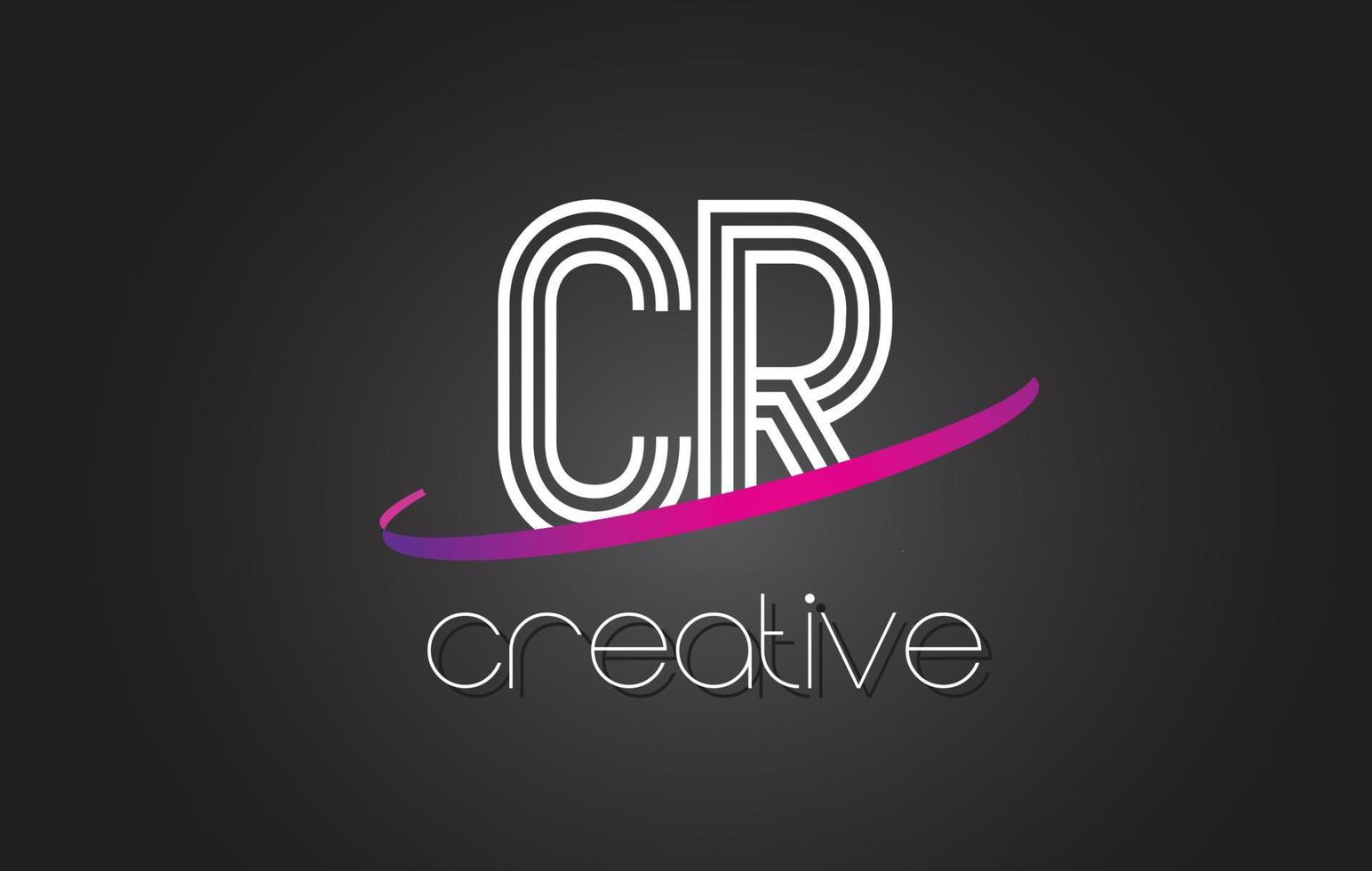 cr cr-letterlogo met lijnenontwerp en paarse swoosh. vector