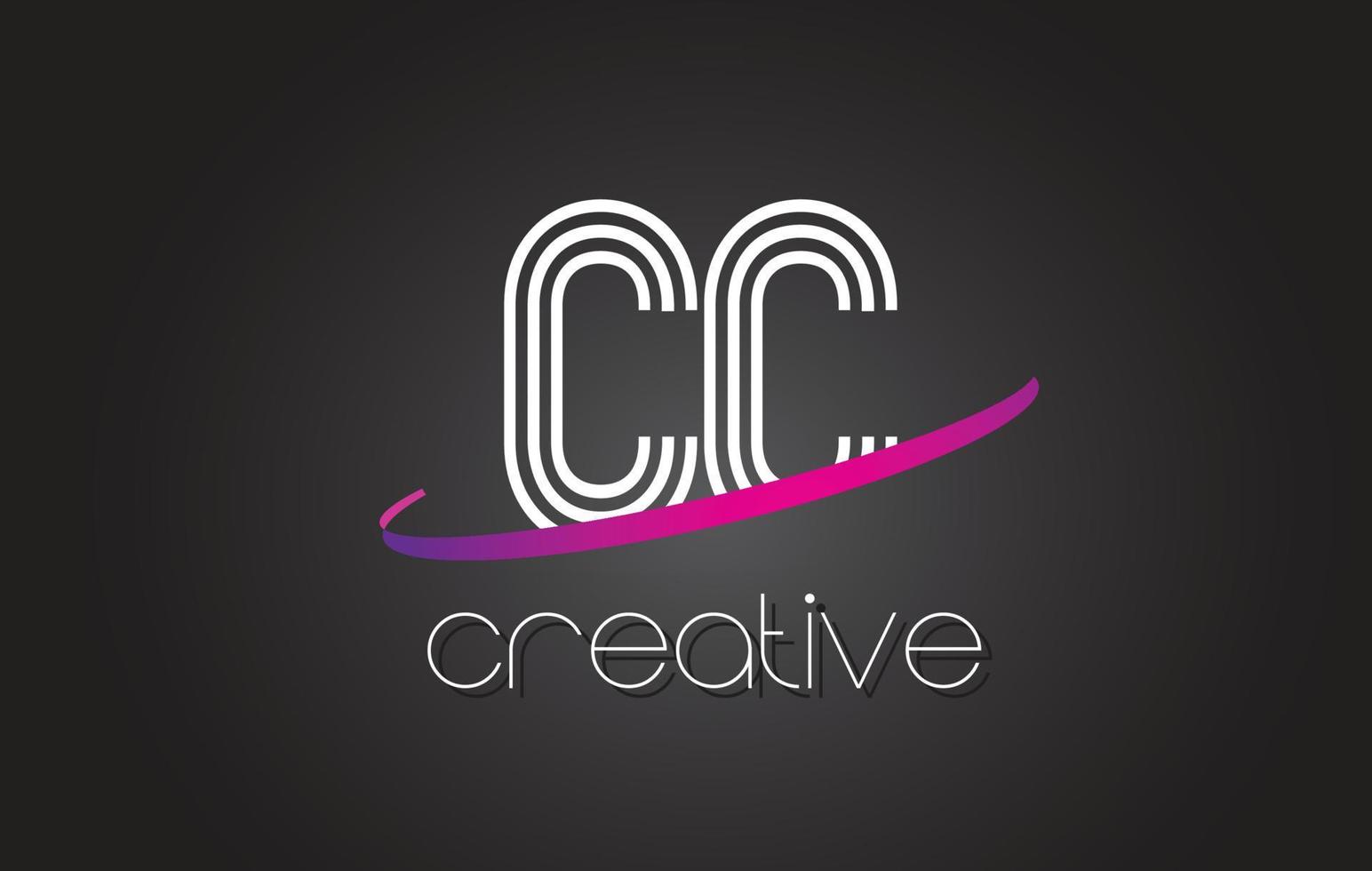 cc cc-letterlogo met lijnenontwerp en paarse swoosh. vector