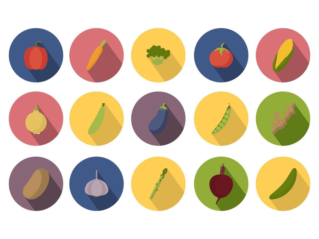 groenten pictogramserie. gehalveerde ingrediënten collectie bieten, maïs, pompoen, champignons, tomaat, courgette, gember. vector