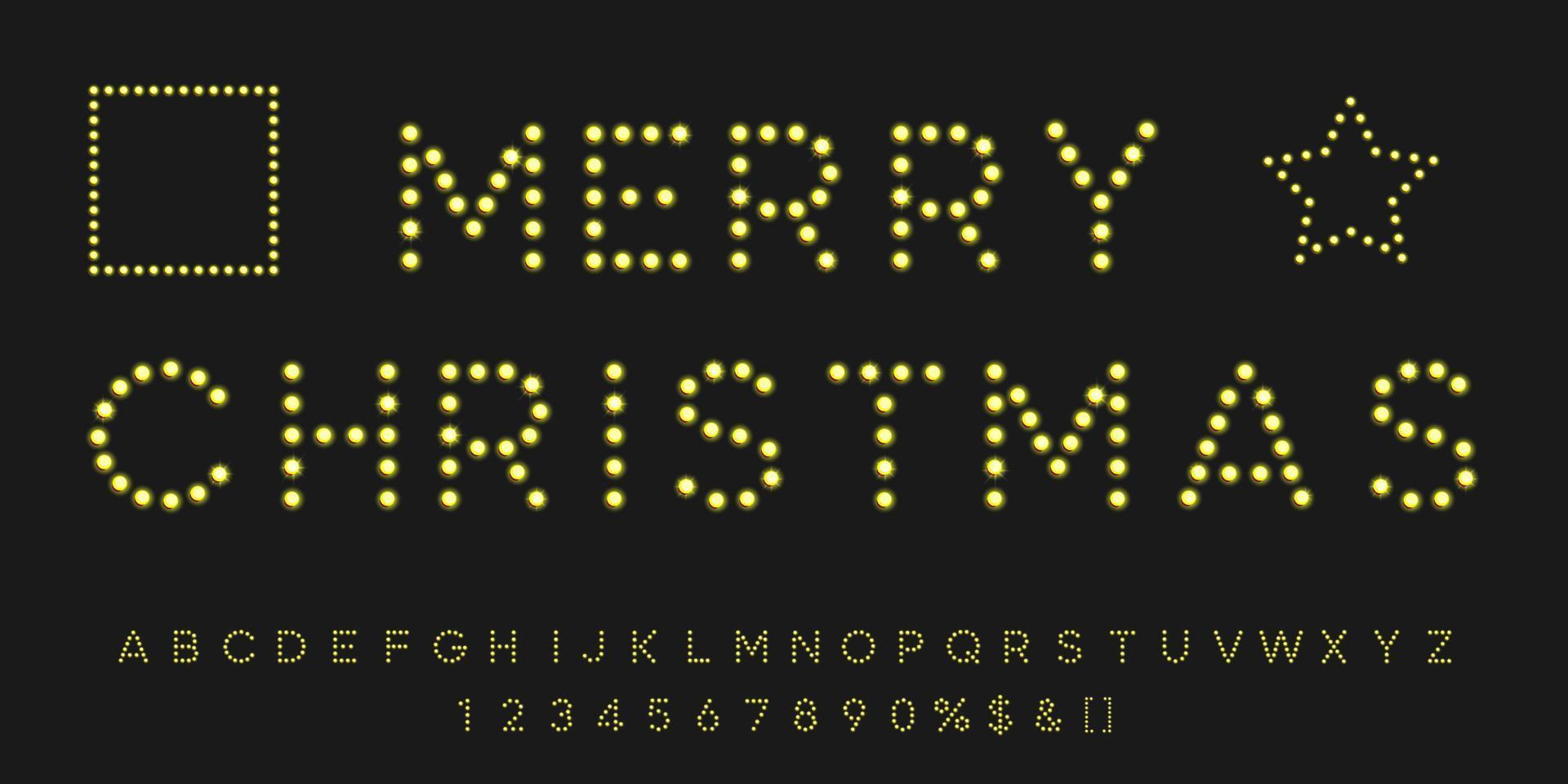 gouden merry christmas-lettertype met frames. vintage symbolen met cijfers. vector