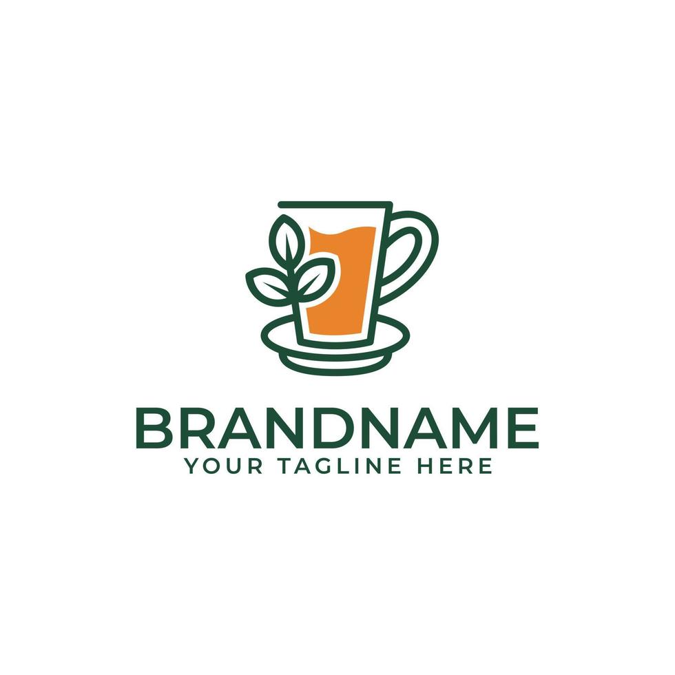 thee-logo-ontwerp met pictogram voor beker en bladeren vector