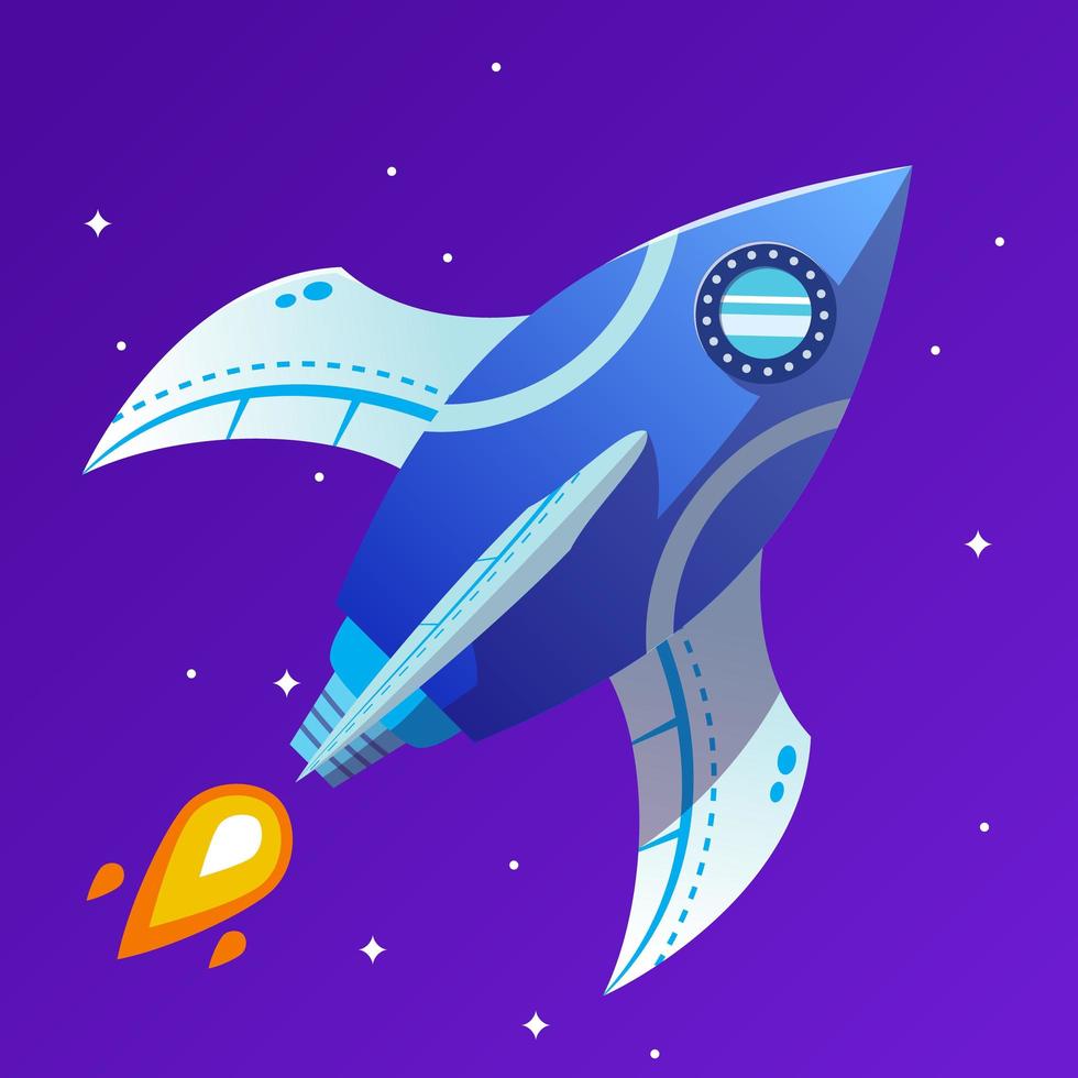 realistische blauwe raket vliegende illustratie voor spel en animaties. vector