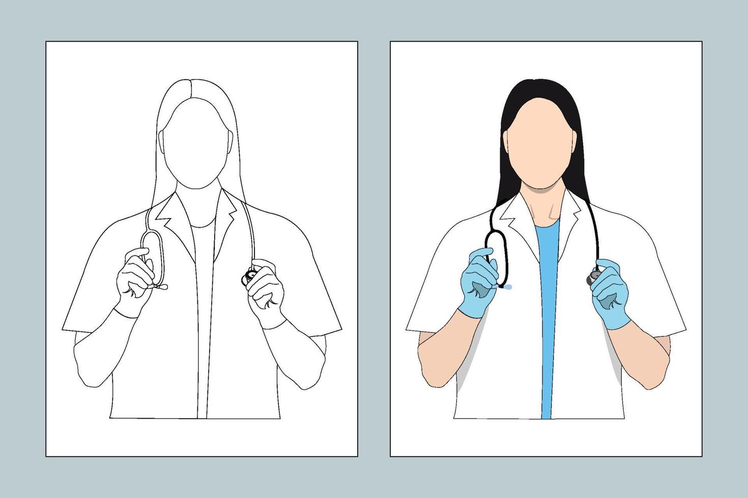 vrouw arts plat ontwerp. vrouwelijke arts kleurplaat. vrouwelijke verpleegster lijntekeningen. dokter kleurplaat lijntekeningen. arts lijn kunst vector. kleurplaat svg bestand knippen. stethoscoop vector. vector