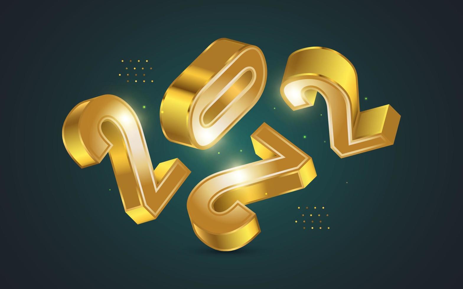 elegant 2022 nieuwjaarsbannerontwerp met 3D-gouden cijfers en glittereffect. nieuwjaarsviering ontwerpsjabloon voor flyer, poster, brochure, kaart, banner of briefkaart vector