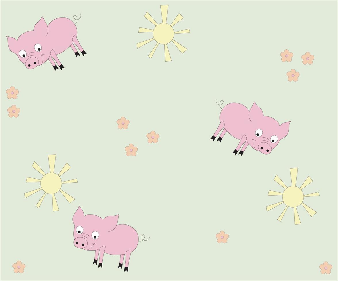 naadloos kinderpatroon met varkens en de zon vector